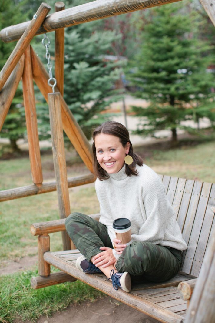 Lifestyle Jackson Hole Blogger Meagan drinking coffee at pearl street bagels