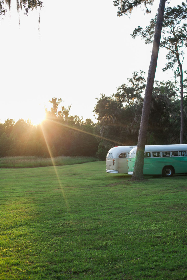 Old buses in sunlight in savannah georgia