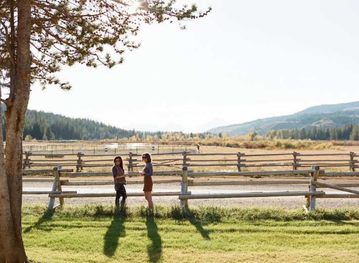 Jackson Hole Blogger Meagan and friend wait for the dinner bell at Turpin Meadow Ranch in Wyoming