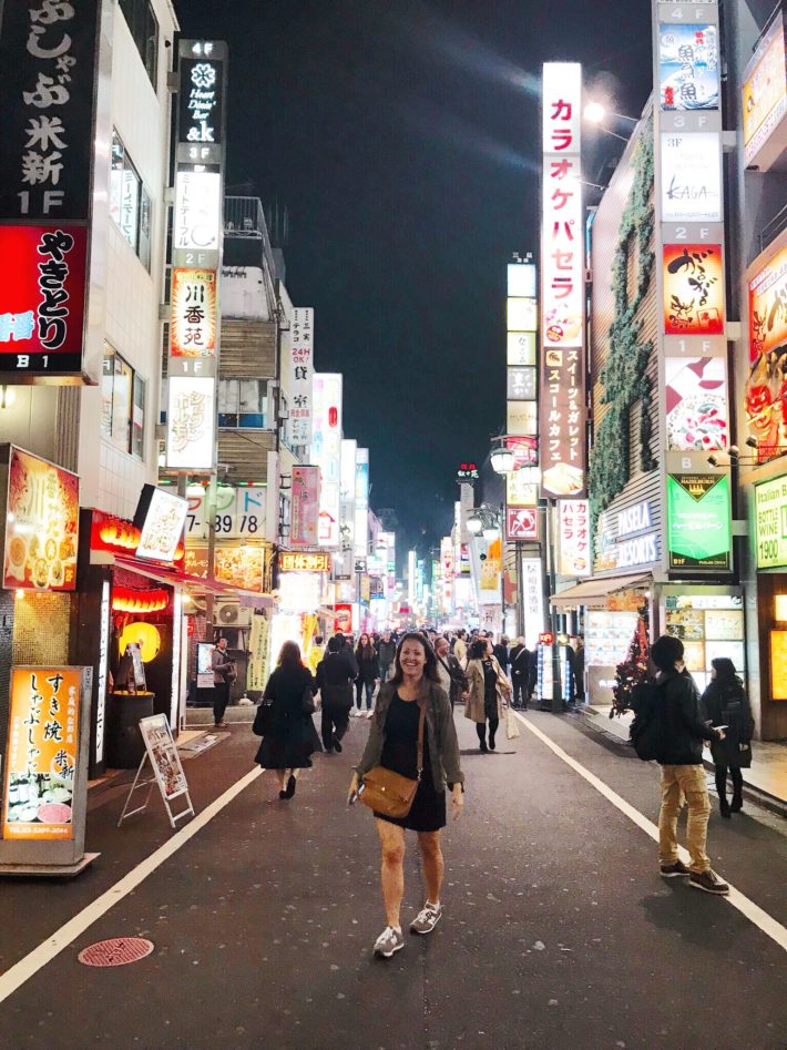 Travel Blogger Meagan in Shinjuku Neighborhood of Tokyo, Japan