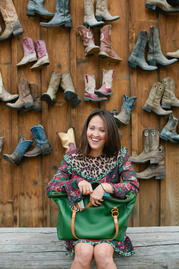 Jackson Hole Blogger and her Copperdot Leather Bag made in Wyoming