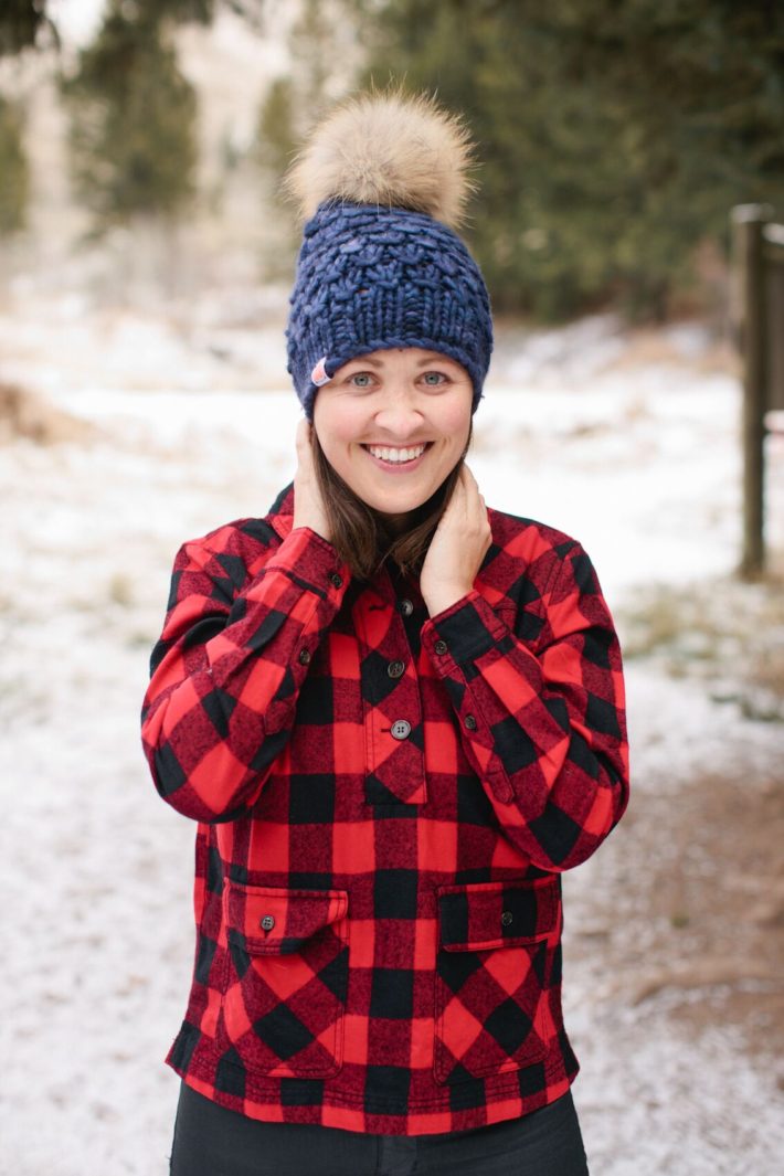 Jackson Hole Blogger wearing Sh*T That I Knit Beanie