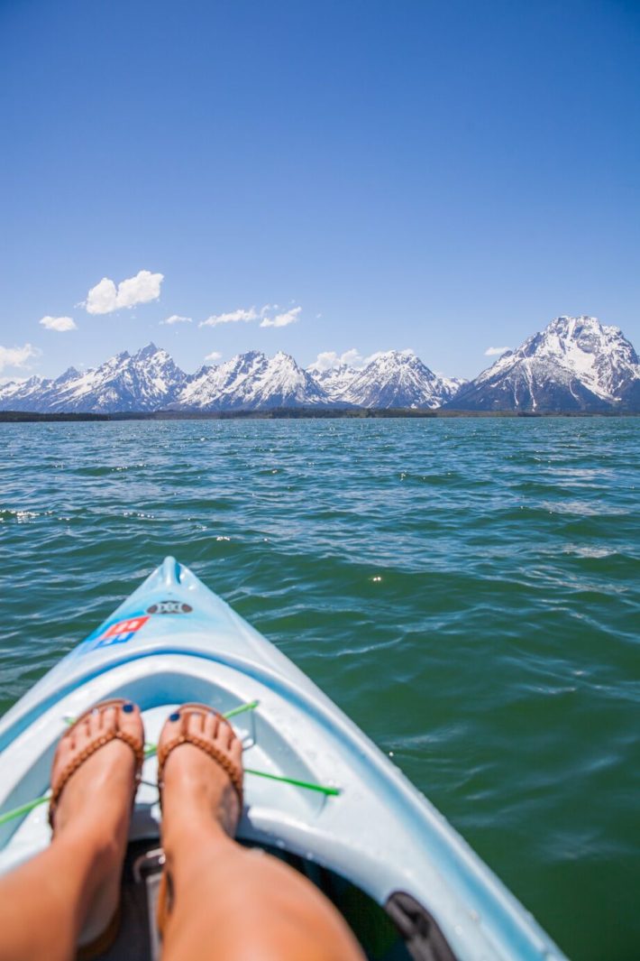 Kayaking in Grand Teton National Park on Jackson Lake in Wyoming