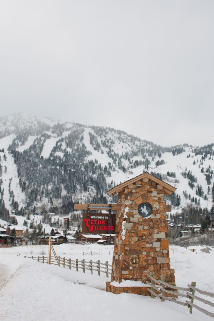 entrance to teton village in jackson hole in the winter