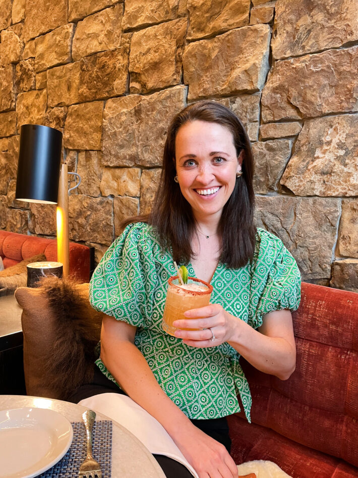 Girl drinking margarita at Figs restaurant in Jackson Hole