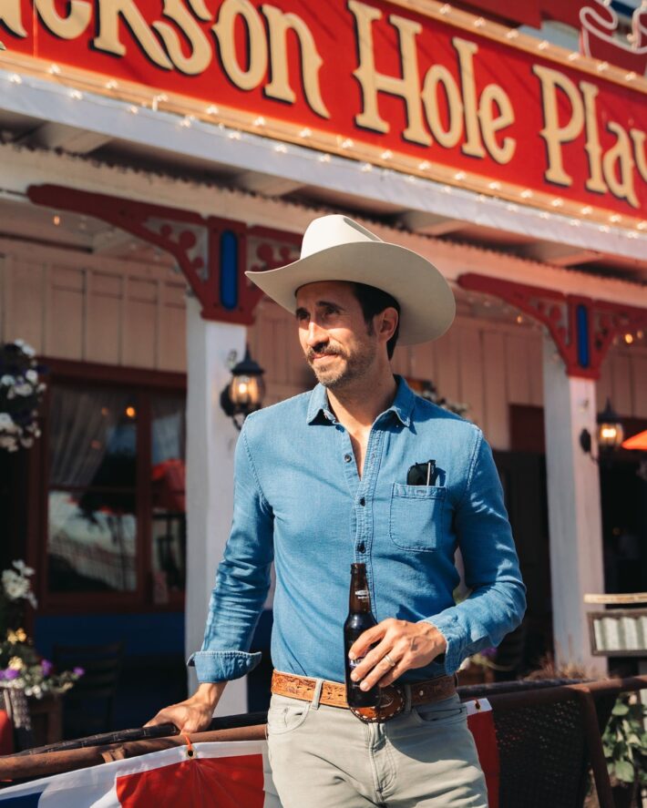 cowboy outside of The historic Jackson Hole Playhouse